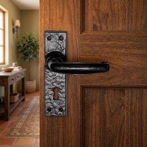 Manija de Puerta de Hierro Resistente Moderna Más Vendida con Placa Texturizada para Puerta de Entrada de Dormitorio, Orientación Ambidiestra, Fácil Instalación - Product Image 4