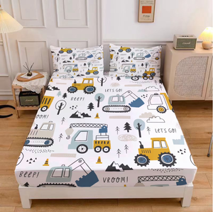 Juego de Sábanas Ajustadas con Estampado de Dibujos Animados para Niños, Juego de Sábanas Ajustadas con Fundas de Almohada, Tamaños Individuales, 3 Piezas - Product Image 1