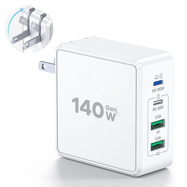 HNT GaN 140W US Plug PD & QC Very Fast Charger Multi Port High Power Desktop Adapter Type C Charging for Mobile Phone Macbook