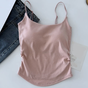 Crop top polyvalent pour <span class=keywords><strong>femme</strong></span> avec fronces latérales et fines bretelles, adapté aux occasions décontractées et formelles - Product Image 4