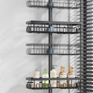 Scaffale angolare da bagno a 3 livelli regolabile, antiruggine, senza foratura, con asta telescopica per <span class=keywords><strong>doccia</strong></span>, organizer per bagno - Product Image 5