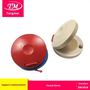 Instrument de percussion pour enfants Orff, <span class=keywords><strong>castagnettes</strong></span> rondes de <span class=keywords><strong>danse</strong></span>, peaux de tambour en cuir de vache, <span class=keywords><strong>castagnettes</strong></span> en bois écologiques pour l'éducation préscolaire - Product Image 2