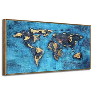 Ursprüngliche Kunst Moderne blaue Weltkarte Landschaft Ölgemälde auf Leinwand Wohnzimmer Büro Schlafzimmer Home Wand dekoration Hängende Rahmen