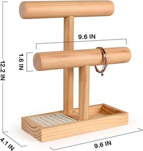 خشب طبيعي مع تصميم من مستويين لتخزين الأساور والأساور والساعات والقلائد والقلائد - Product Image 3