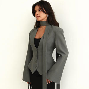 <span class=keywords><strong>Blazer</strong></span> de Lana/Seda de Alta Gama para Mujer, Estilo Europeo Americano, Cuello en V, Manga Larga, Detalle de Botones, Diseño Elegante para Trajes de Mujer - Product Image 4