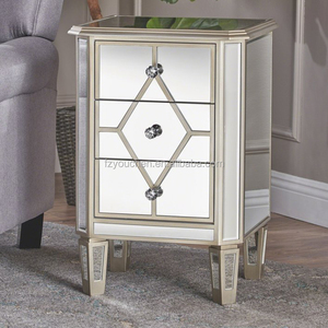 Modern <strong>Silver</strong> Mirrored 3 Drawer Night Stand <strong>Bedside</strong> <strong>Table</strong> - Product Image 5