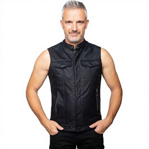 Gilet moto en cuir respirant pour homme, col montant, sans fermeture, couleur unie, vêtement d'extérieur pour motard, hiver - Product Image 6