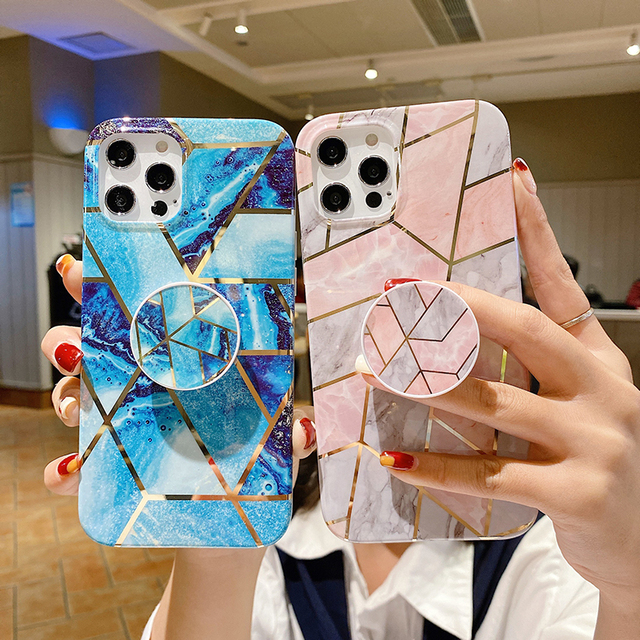 2022 Marble Case for iPhone 13 12/12 Pro With Bracket Electroplating Soft IMD Mobile Phone Case for iPhone 14 11/Xs/Xr/X/8/7/6