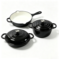 Ensemble de 3 ustensiles de cuisson en fonte émaillée, résistants au four, casseroles, poêles et faitouts, compatibles induction et gaz