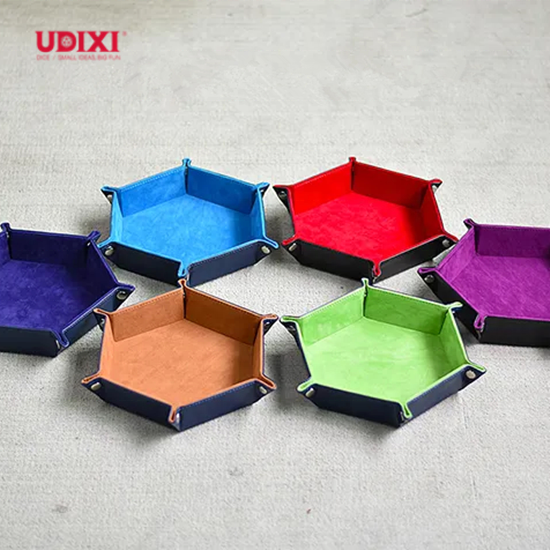 For Custom Logo Hand-painted Velvet Dice Tray Wholesale RPG Folding Hexagon PU Leather Dragons & Dungeons Board Games