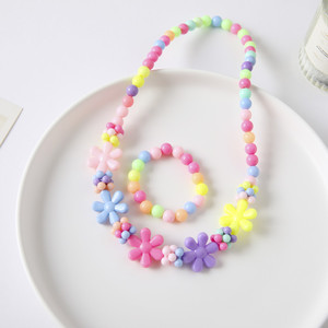 Childrens Necklace And <b>Bracelet</b> <b>Set</b> Colorful Acrylic Flower Jewelry For Girls Gift - Product Image 3