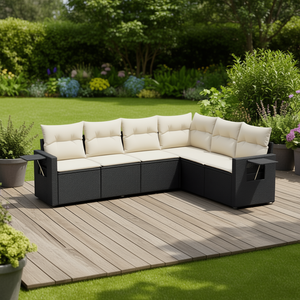 Ensemble de canapés modulaires en polyrotin noir pour patio, 6 pièces, meubles d'extérieur, sièges de jardin - Product Image 2