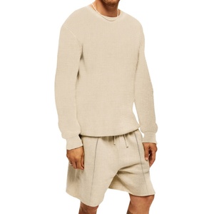 Custom Embroidery Logo Sweatsuit <b>Plus</b> <b>Size</b> Waffle Tracksuit <b>Plus</b> <b>Size</b> Wholesale Stretchable 2 Piece <b>Jogger</b> Suit Short Men's <b>Sets</b> - Product Image 3