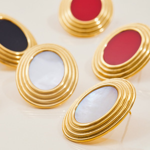 <b>Stud</b> <b>Earrings</b> Oval Geometric 18K Gold Stainless Steel Fashion Jewelry For Women - Product Image 1