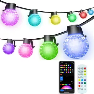 50FT Crystal Globe G40 Bulbs Shatterproof Led RGB Smart 12v Fairy Holiday Outdoor String Lights For Patio Christmas Party Decor