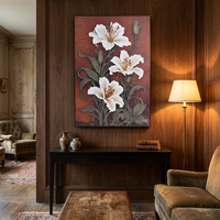 Peinture à l'huile florale vintage peinte à la main, art mural texturé en grès, base en bois, tableaux décoratifs pour la maison et l'hôtel
