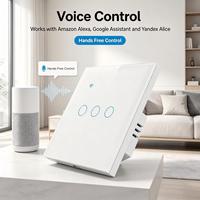 Interrupteur tactile intelligent Tuya Zigbee 10A pour Royaume-Uni/UE, 3 gangs, en verre, contrôle à distance via application, compatible Alexa et Alice Voice, nécessite une filière neutre