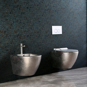 Inodoros de Cerámica Tornado sin Borde con 10 Años de Garantía, Inodoro de Pared Plateado con Acabado Dorado - Product Image 1