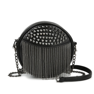 Women's <b>Black</b> <b>Small</b> Shoulder Tote <b>Bag</b> New Fashion Trendy Rivet Tassel Closure Cotton Cover Tassel <b>Bag</b> Tanjing - Product Image 5