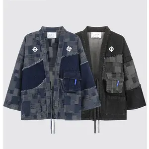 Sonbahar ve kış japon orijinal Vintage ulusal çatışma renk yıkama ovuşturdu Denim taocu Robe eğilim hırka ceket erkekler