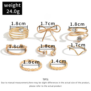 Ensemble de bagues d'articulation avec diamants, ensemble de 8 pièces, anneau torsadé en <span class=keywords><strong>V</strong></span> avec nœud papillon, ensemble de bagues pour femmes, bijoux design bohème pour doigts - Product Image 3