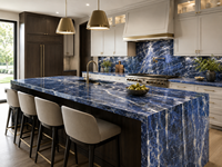 Dalle de granit bleu sodalite pour panneau mural à jointure apparente, plateau de comptoir de réception, comptoir de bar, panneau mural d'ascenseur, découpe sur mesure