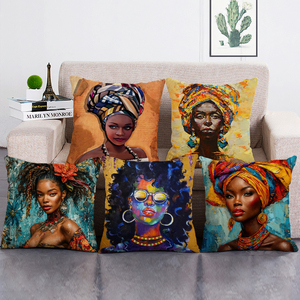 Phụ nữ Châu Phi sơn <span class=keywords><strong>d</strong></span>ầu nghệ thuật <span class=keywords><strong>Cushion</strong></span> Cover có thể giặt sofa ném gối trường hợp Đối với trang trí ngôi nhà - Product Image 1