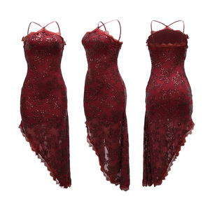 ชุดเดรสลูกไม้ปักเลื่อมลายดอกไม้สำหรับผู้หญิง แบบผูกคอ ความยาวปานกลาง ชายกระโปรงไม่สมมาตร ชุดเดรสสำหรับงานปาร์ตี้ แฟชั่น - Product Image 4