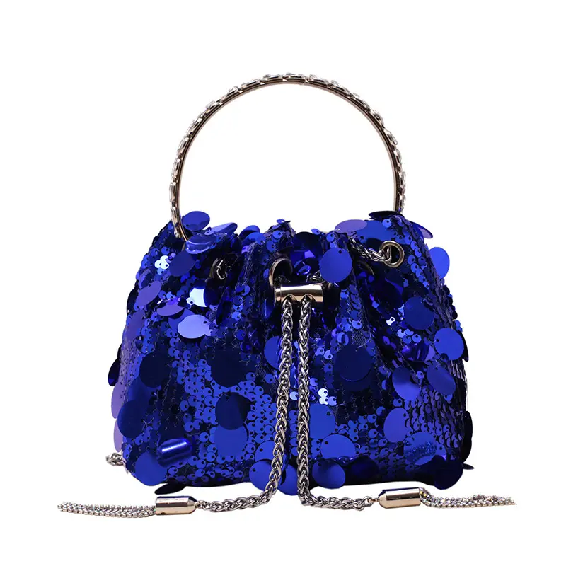 Tas selempang wanita, kantung kecil rantai payet Bling ungu biru untuk perempuan