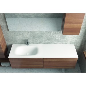 Mobile da Bagno Sospeso Kamalu SP-155C 155 cm Bianco con Lavabo in Solid Surface, Doppio Cassetto, Design Lussuoso Minimalista Rustico in MDF - Product Image 3