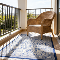 Tapis tissé en laine à poils longs, bleu et blanc, style porcelaine chinoise, adapté aux animaux domestiques, antidérapant, écologique