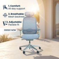 Nouvelle chaise de bureau ergonomique en aluminium avec dossier en maille, pivotante, confortable, inclinable, pour cadre, directeur, conférence