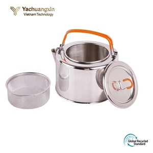 Bouilloire de camping en acier inoxydable avec poignée orange, théière portable pour pique-nique et voyage - Product Image 5