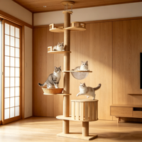 Arbre à chat tout-en-un avec poteau d'escalade, lit, jouets, griffoir en sisal, grande plateforme de saut en bois massif, planche multicouche 235-285cm