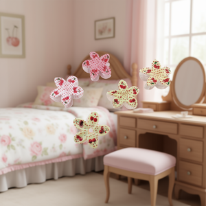 Barrettes à cheveux imprimées fleurs cerises Kt 8 cm, style doux pour femmes et filles - Product Image 2