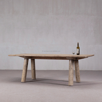 Table à manger antique traditionnelle en bois massif, faite à la main, écologique, avec plateau en bois naturel pour salle à manger