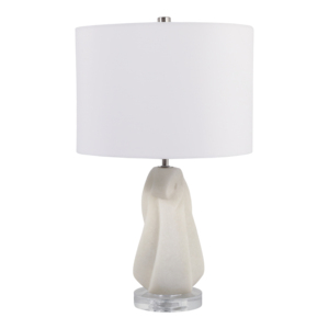 Lampada da Tavolo Scultorea Moderna con Base in Ceramica Bianca e Supporto in Acrilico Trasparente per Camera da Letto e Soggiorno - Product Image 4