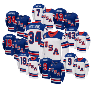 Grosir Jersey Hoki Pria USA Royal White 2026 Nomor 19 Matthew dan Tkachuk Nomor 34 Auston untuk Matthews, Semua Jahitan, Siap Kirim - Product Image 1