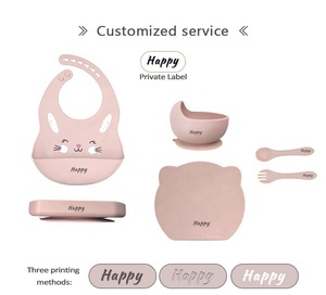 Suministros de alimentación de destete Led para bebé, babero estampado impermeable para niños pequeños, plato de silicona, cuchara y cuenco, juego de alimentación de bebé de silicona sin BPA - Product Image 4