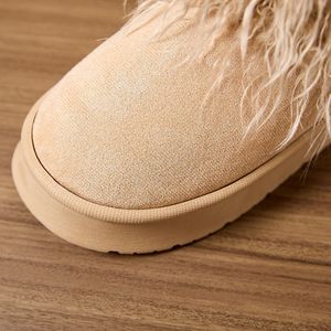 Mùa Thu Mùa Đông Tóc Dài Khởi Động Ấm Dày Dưới Nhà Phẳng Gót Thời Trang Giản Dị Tuyết Khởi Động Nhà Phụ Nữ Dép Đi Trong Nhà - Product Image 5