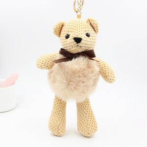 Nouveau porte-clés en peluche Kawaii <span class=keywords><strong>mini</strong></span> mignon ours lapin chien, cadeau de Saint-Valentin pour filles et enfants, avec pompons en fourrure et boules en carton - Product Image 4