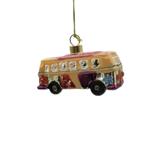 Factory Custom Blown Christmas Tree Ornaments Bus Train Car Shaped Hanging Bauble Pendant Gift For Xmas Decoration