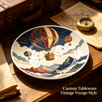 Service de Table Personnalisable en Porcelaine Style Voyage Moderne Vintage, Vaisselle en Porcelaine Fine, Ensemble de Vaisselle en Céramique Personnalisable