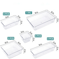 Organiseurs de tiroirs transparents 16 pièces pour maquillage, bijoux, ustensiles de cuisine, gadgets et fournitures de bureau – Bacs de rangement en PET avec séparateurs