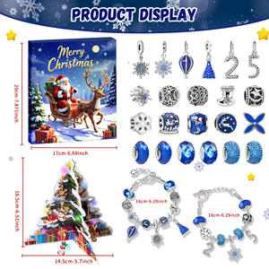 <span class=keywords><strong>Calendrier</strong></span> de l'<span class=keywords><strong>Avent</strong></span> Bleu de Noël 24 Portes, Coffret Cadeau DIY Bijoux Boîte Mystère Bracelet pour Femmes Filles Compte à Rebours des Fêtes - Product Image 2