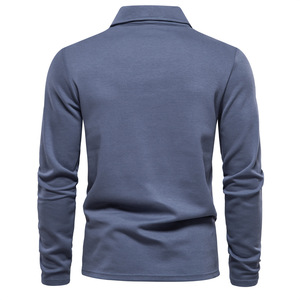 Primavera y otoño nuevos hombres lavados de <span class=keywords><strong>manga</strong></span> <span class=keywords><strong>larga</strong></span> cuello Casual Color sólido Top moda solapa versátil <span class=keywords><strong>Polo</strong></span> - Product Image 3