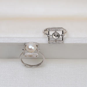 Anneau de cheveux féminin en argent S925, carré ouvert, avec 8-9 perles, bijoux DIY, accessoires avec plateau vide, collection Tide 1516 - Product Image 2