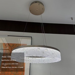 Lustre LED rond en fer et cristal de la série NVC Moon Ring, style moderne et luxueux, pour salon et entrée, lampe haut de gamme - Product Image 3