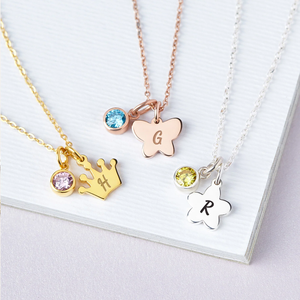 Collier personnalisé en acier inoxydable avec pendentif en forme de cœur, d'étoile, de fleur, de couronne, de papillon, gravable avec initiales et pierre de naissance, <span class=keywords><strong>cadeau</strong></span> pour <span class=keywords><strong>maman</strong></span> - Product Image 1