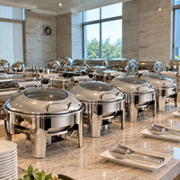 Plat à chafing rond en acier inoxydable professionnel avec couvercle en verre pour buffet d'hôtel et restauration